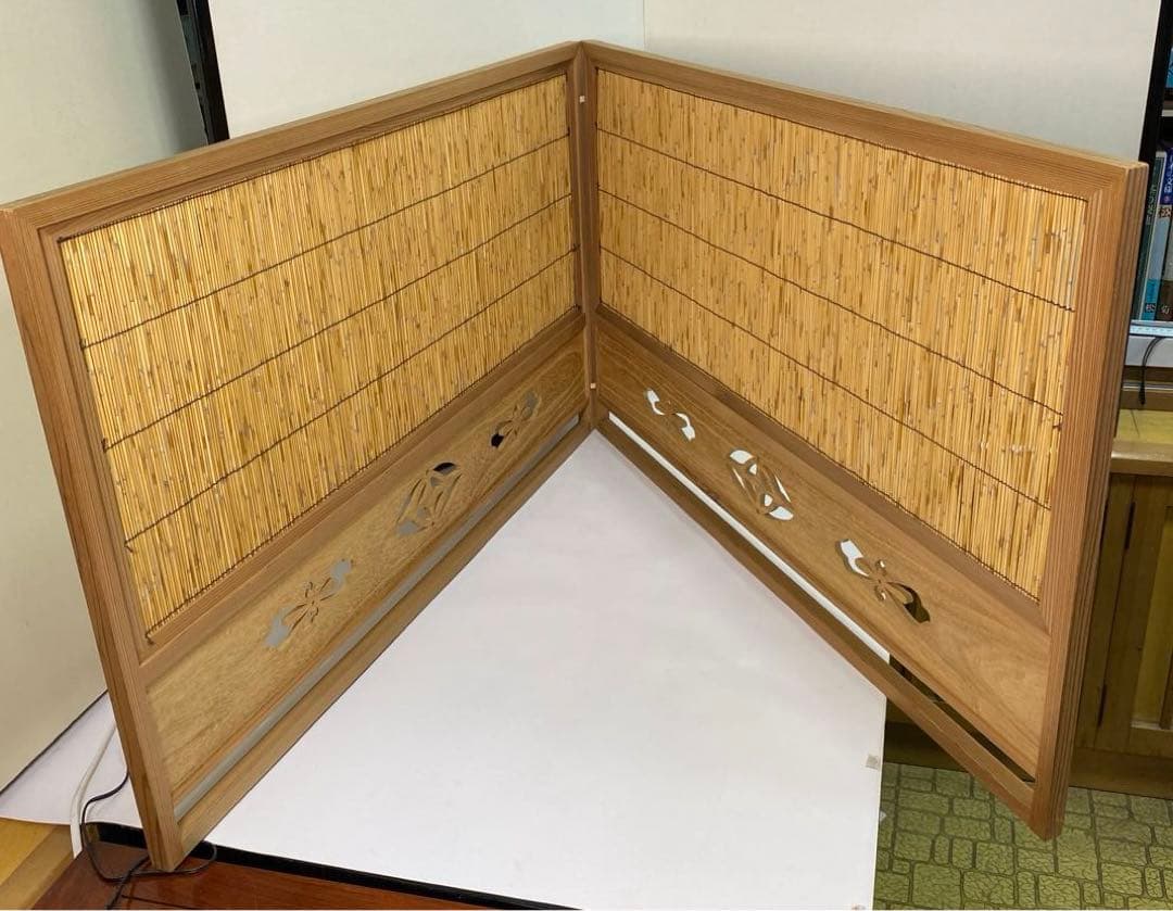 【茶道具】七宝透かし風炉先　葦簾　襖セット