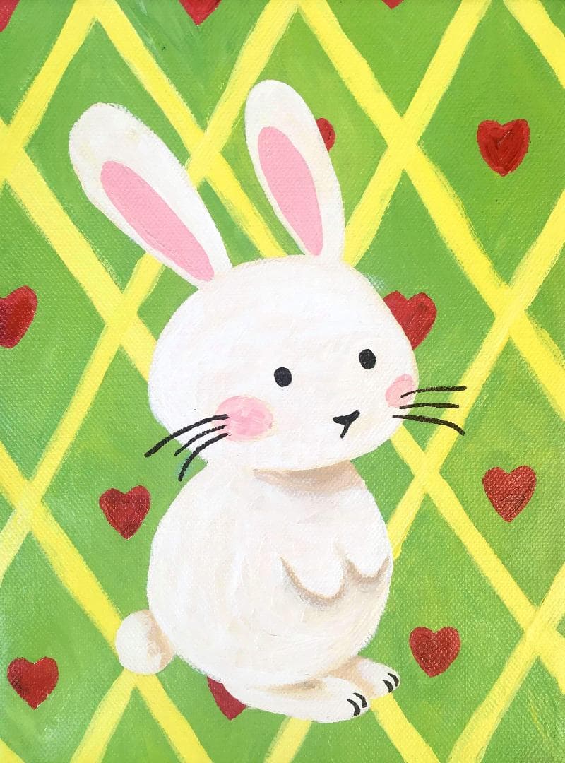 原画、キャンバス「イースターうさぎ」緑　－かわいい絵