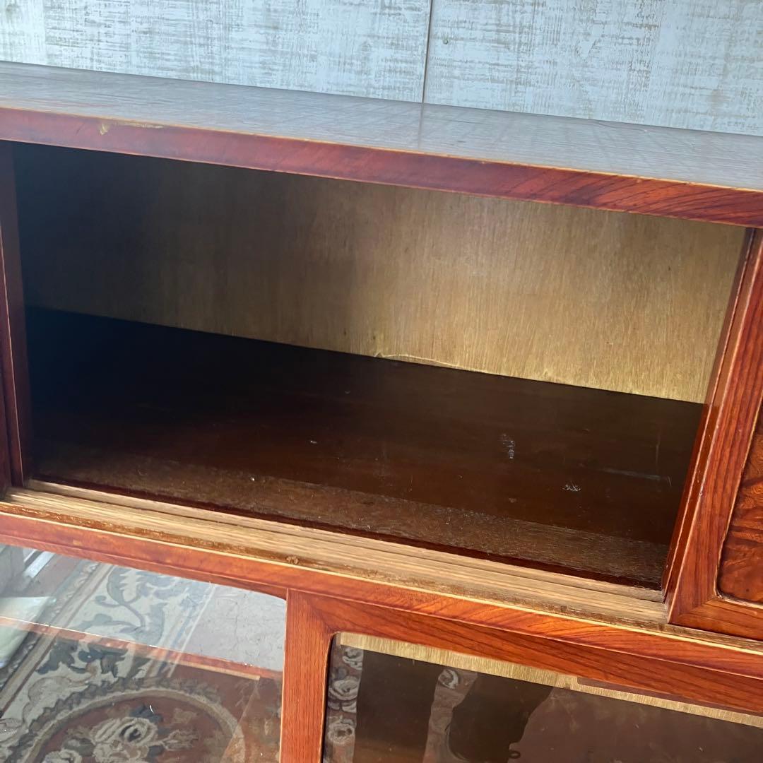昭和レトロ 木製 茶箪笥 茶棚 ガラス戸 サイドボード 古家具 古民家 無垢材