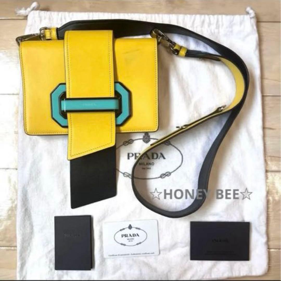 PRADA ショルダーバッグ レザー イエロー　プラダ　プレックスリボンバッグ