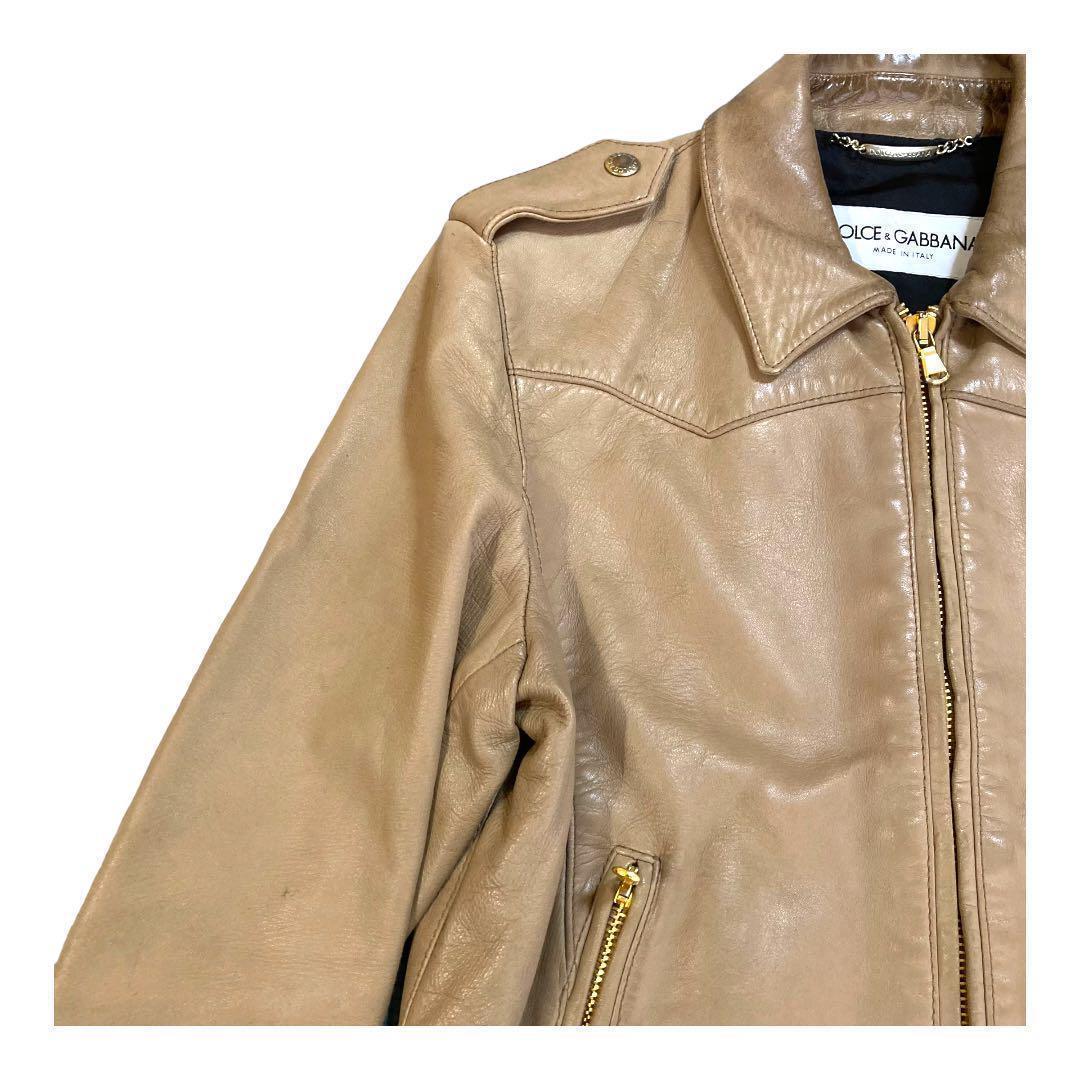 ドルチェ&ガッバーナ 本革ラムレザージャケット ベージュ ライダース 46