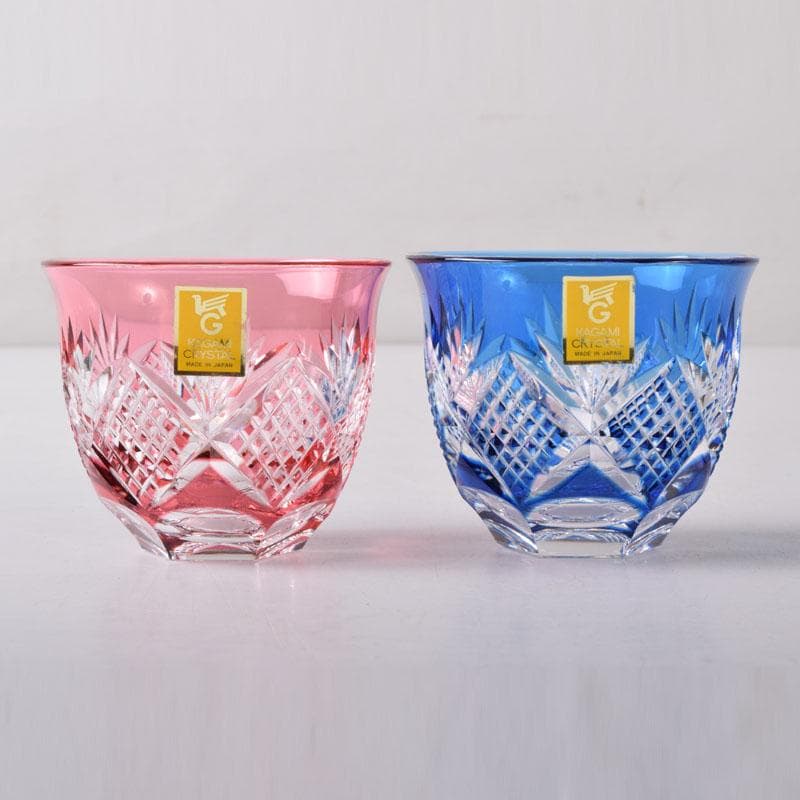 伝統工芸　江戸切子　カガミクリスタル　懐石杯　盃　一對　共箱　V　7506