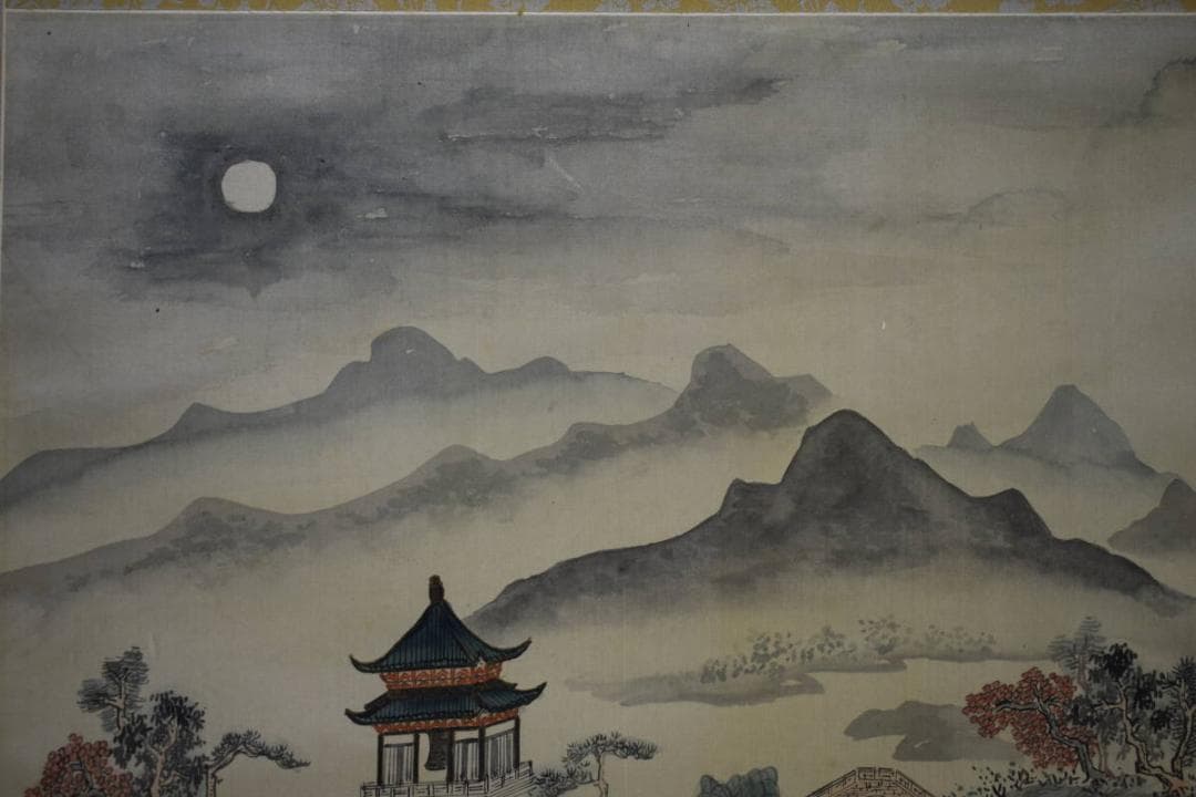 模写/張継/寒山寺画賛/寒山寺/楓橋夜泊/布袋屋掛軸HJ-637