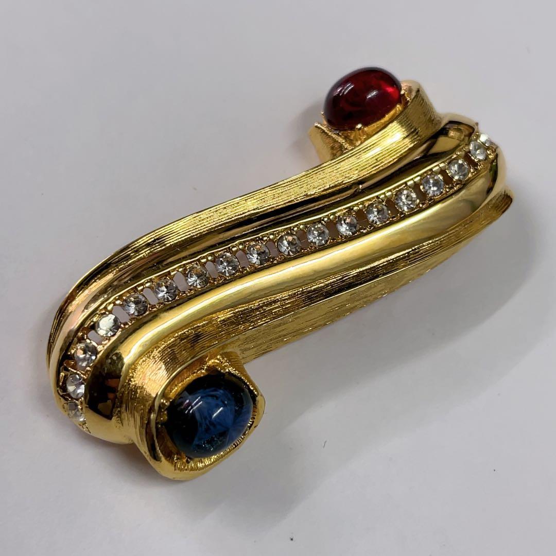 ヴィンテージ Givenchy ゴールド ラインストーン ブローチ 赤 ブルー