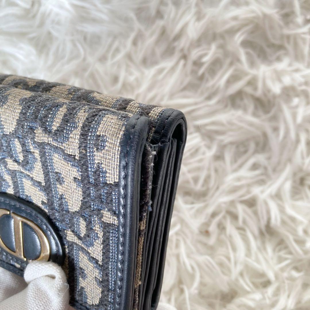 【美品】Dior ディオール オブリーク 三つ折り財布 キャンバス　ネイビー