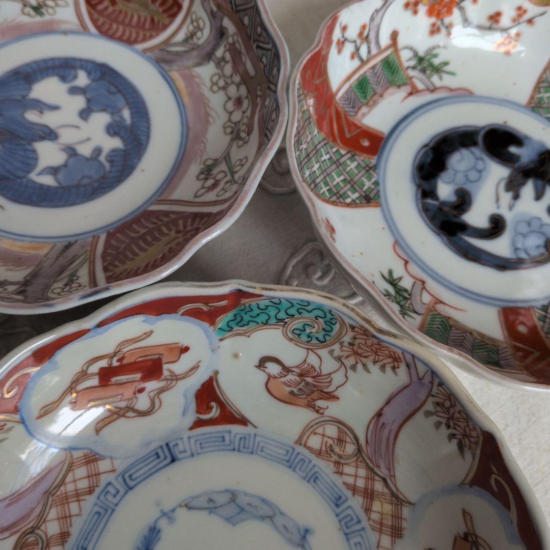 古伊万里 なます皿 3枚 赤絵 色絵 金彩 幕末