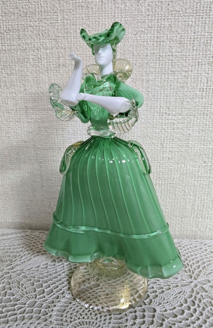 ベネチアングラス 人形 Murano グリーン