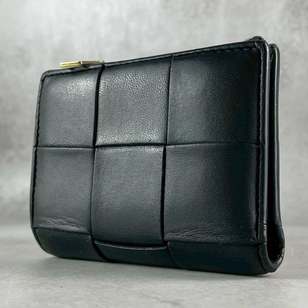 【美品】ボッテガヴェネタ 折り財布 カセット イントレ レザー ブラック 金具
