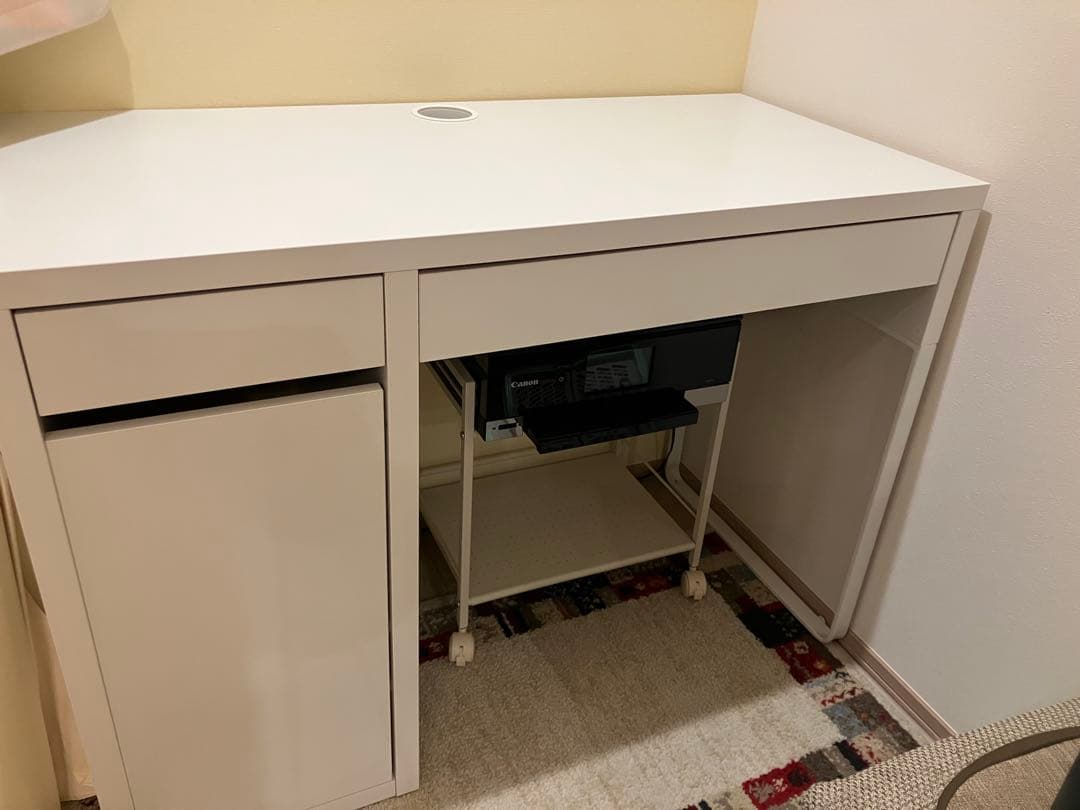 【T】IKEAホワイトパソコンデスク 引き出し付き