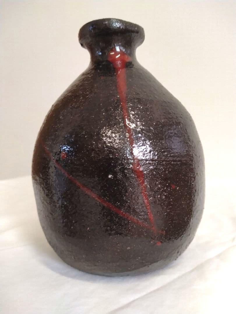 備前焼　さかきばら啓司（師人間国宝伊勢崎淳）作　黒備前徳利