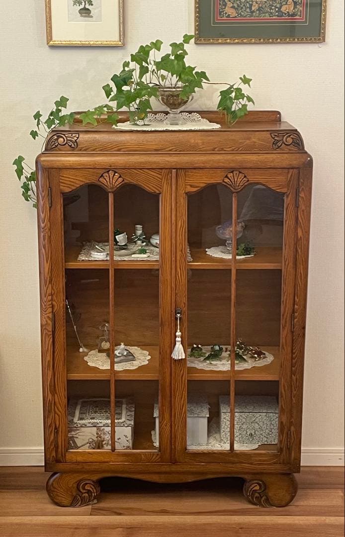 英国イギリス アンティーク家具 ブックケース 本棚 オーク材 猫脚 キャビネット