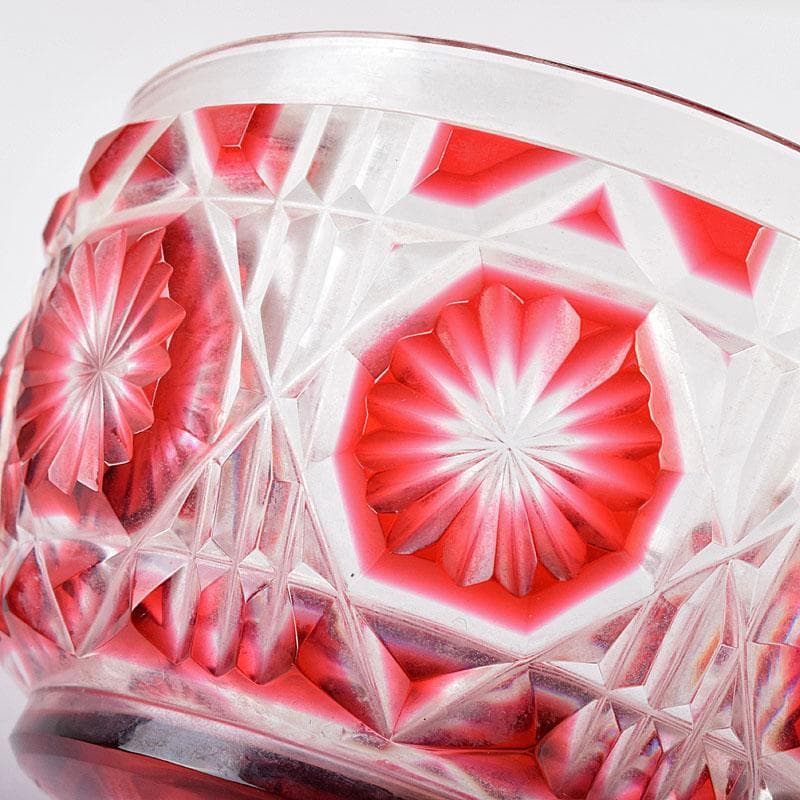 島津磯斉彬竈　薩摩ガラス工芸作　創作島津薩摩切子　向付鉢　共布共箱　GR8951