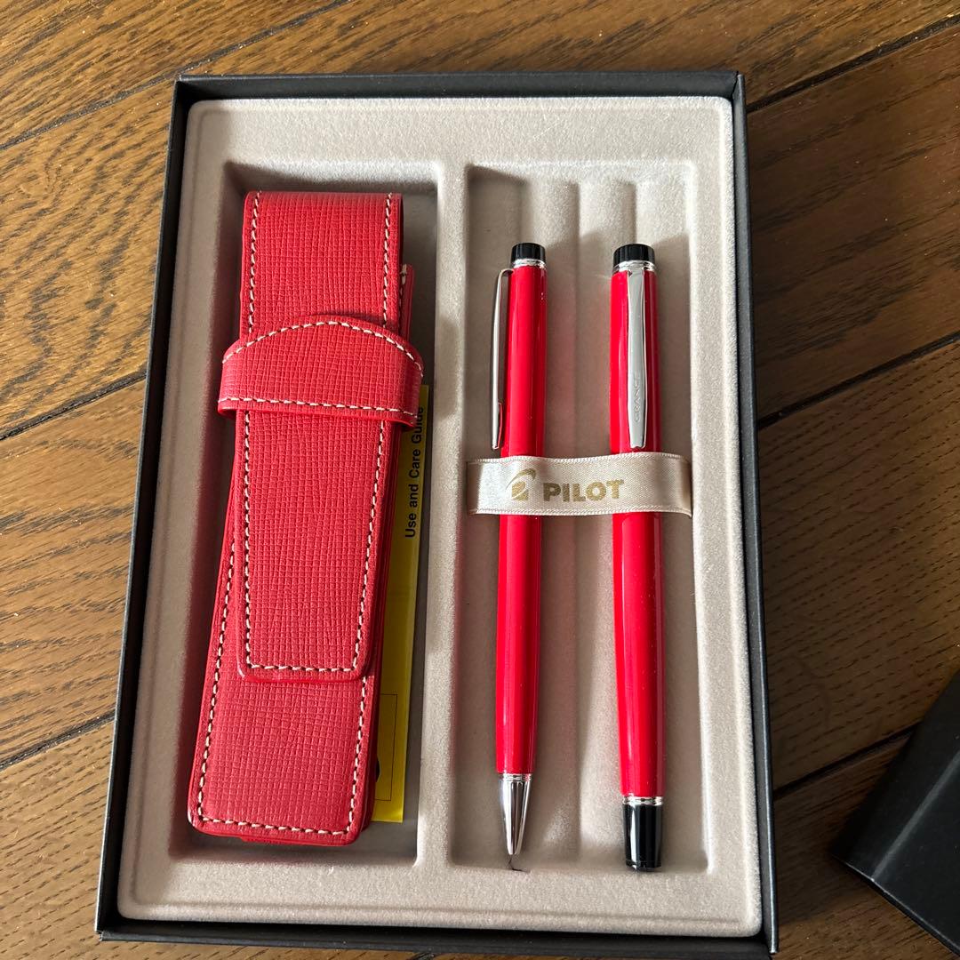 PILOT 赤 万年筆&ボールペン2本 セット