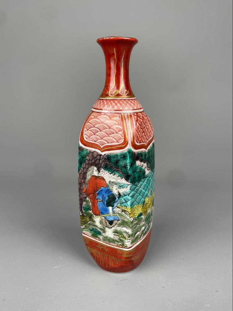 江戸後期〜明治期古 九谷 角福 赤絵 徳利 高砂 金彩 手描 金箔 置物 九谷焼