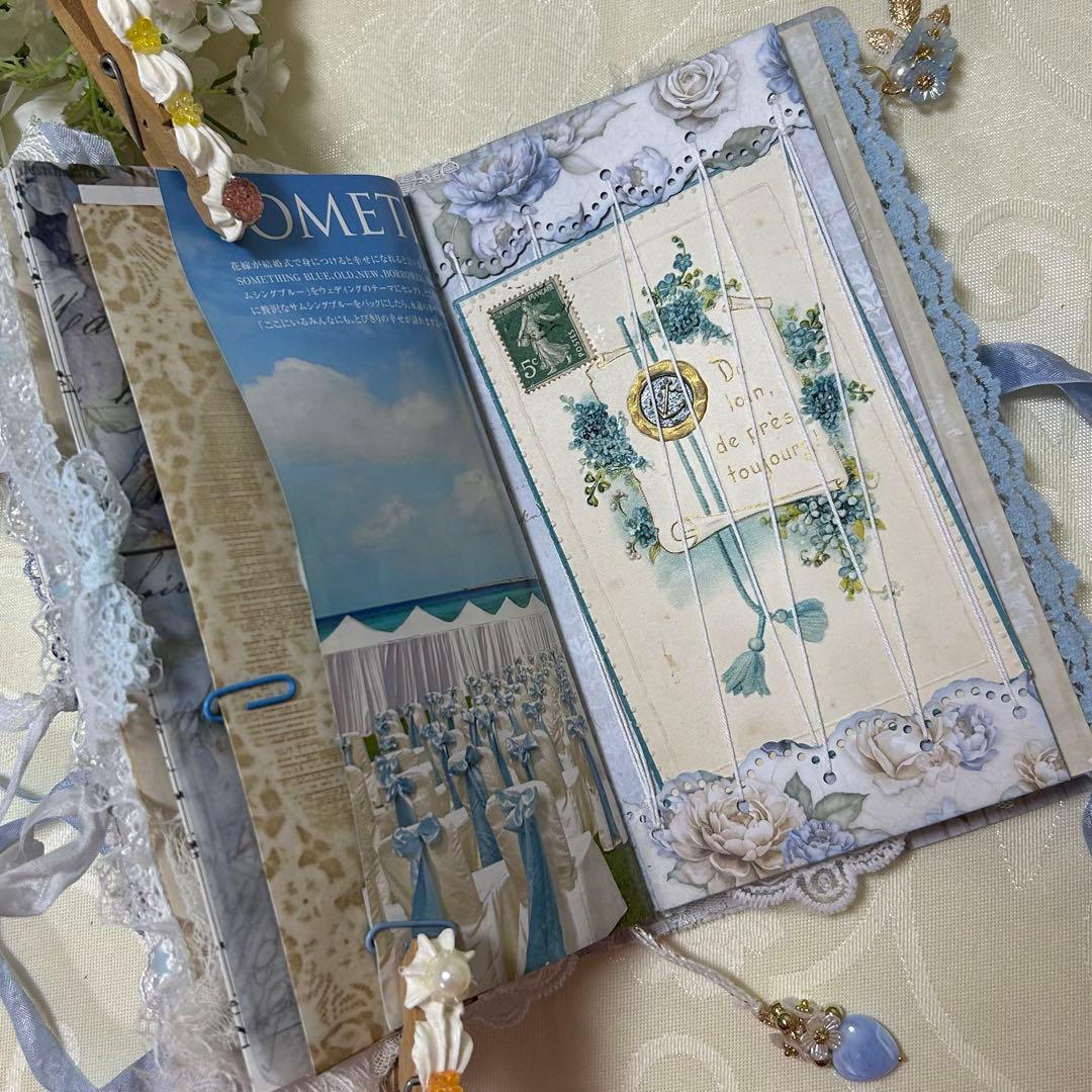 薔薇とレースのジャンクジャーナル・雑記帳　Blue Wedding
