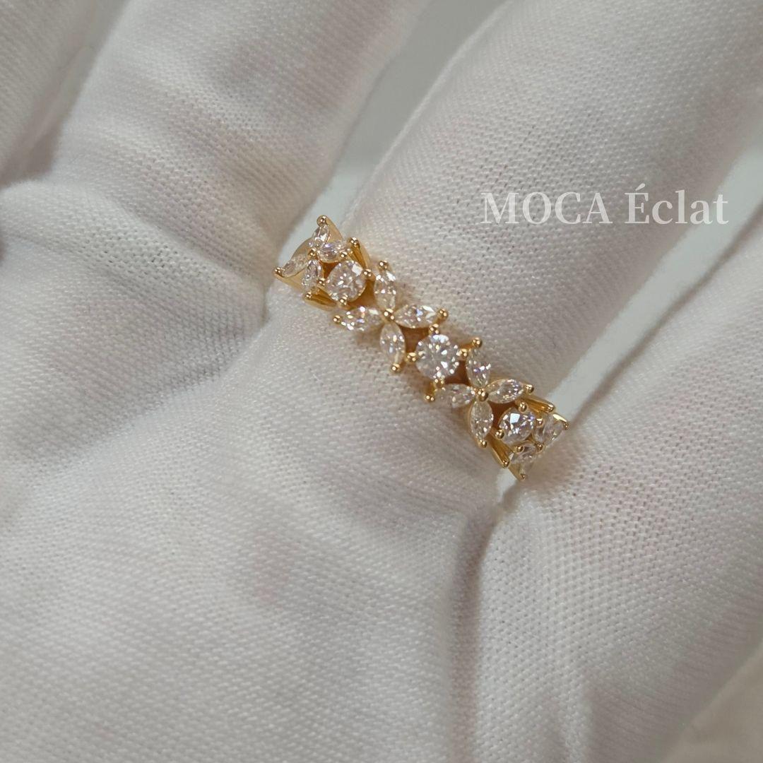 モアサナイト フラワーハーフエタニティリング｜GTC鑑別書付き《約14号》