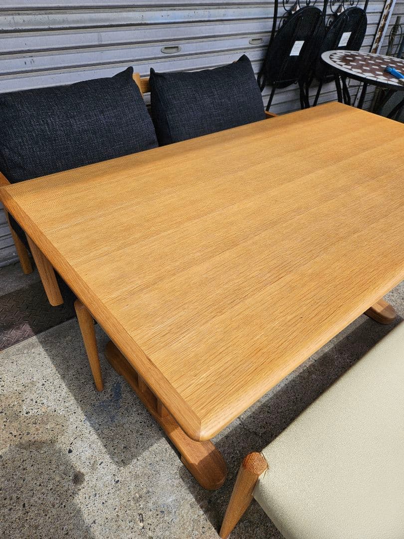 朝日木材加工 オーク材 ダイニングセット テーブル ベンチ 連結椅子 2脚セット