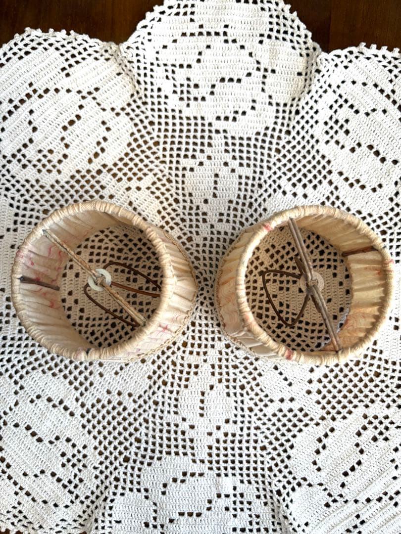 フランスアンティーク　ファブリックプリーツシェード　デザイン&柄違い　2個セット