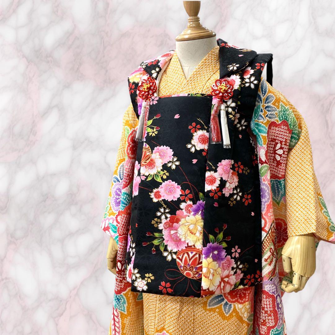 ◎mk-1908　七五三　振袖　着物　女の子　御祝い着　エンボス加工　10-15