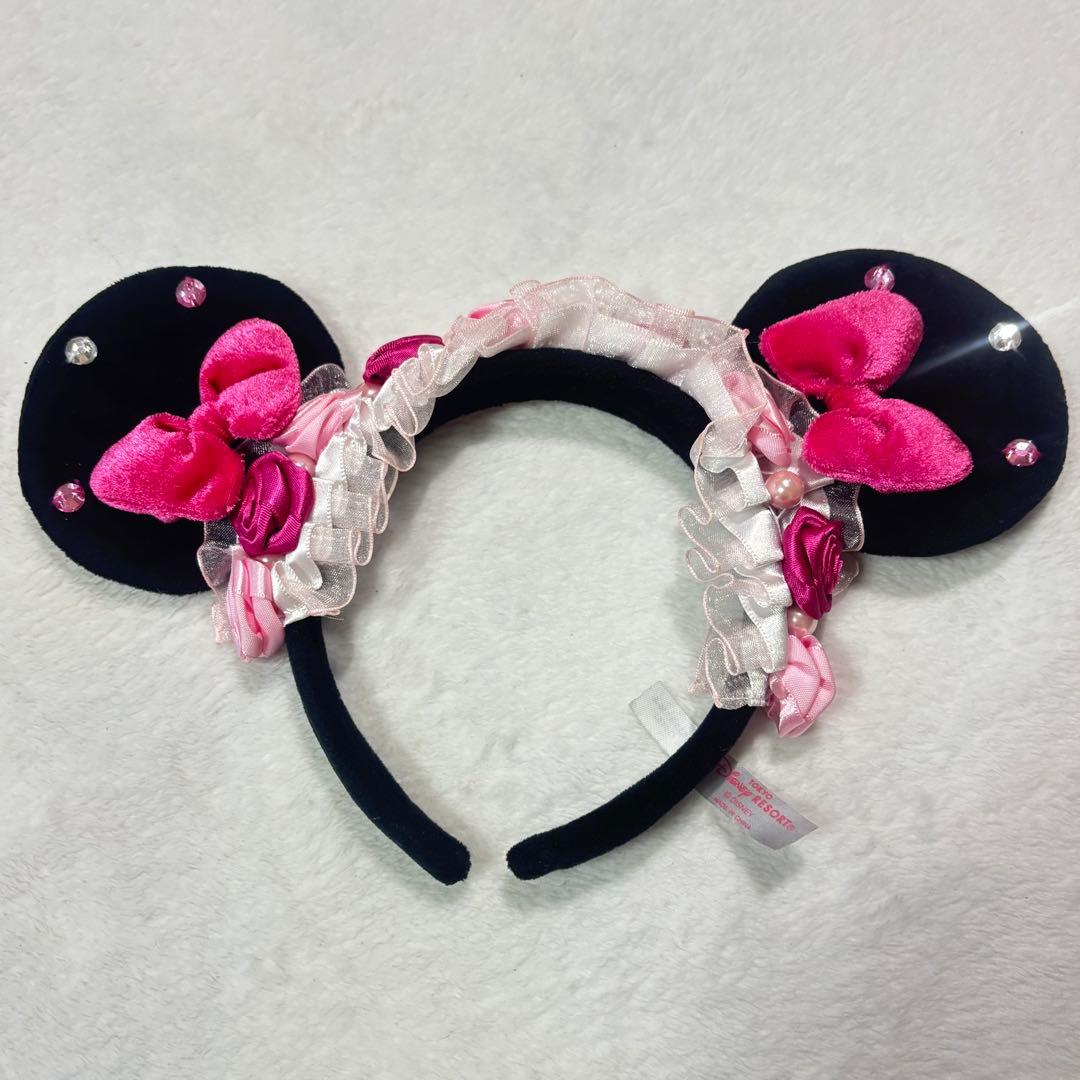 ディズニー　カチューシャ　バラ　ピンク　フリル　ミニー　パルパルーザ