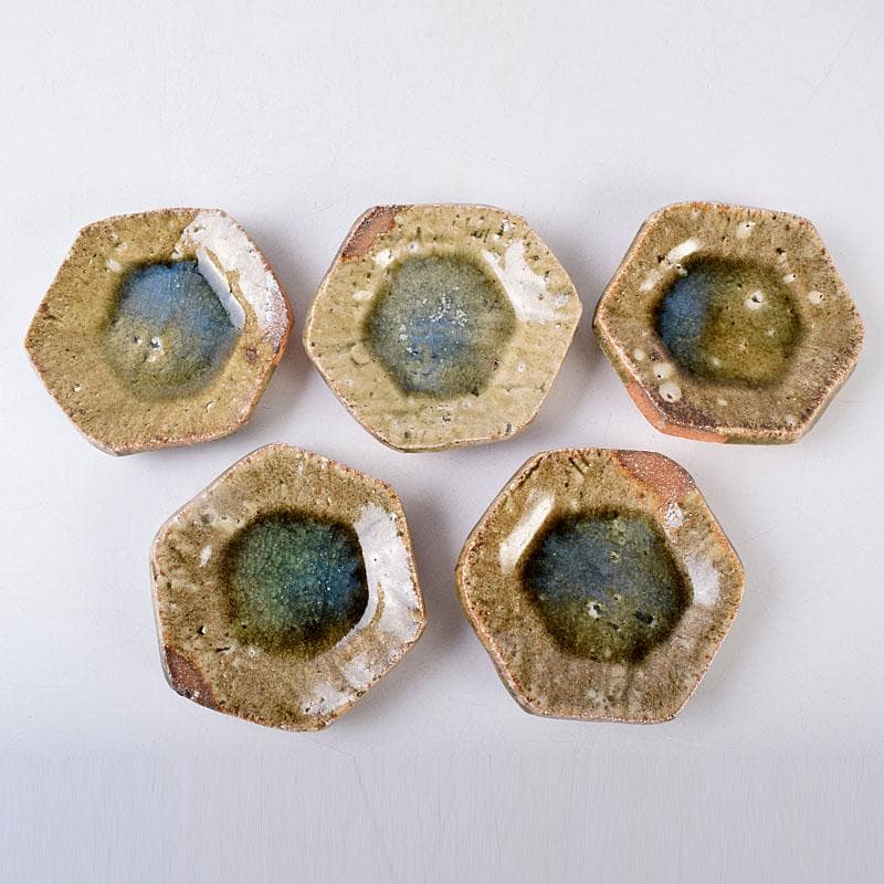 和食器　伊賀焼　西山窯　坂本瀧山作　銘々皿　五客　共箱　V　8507