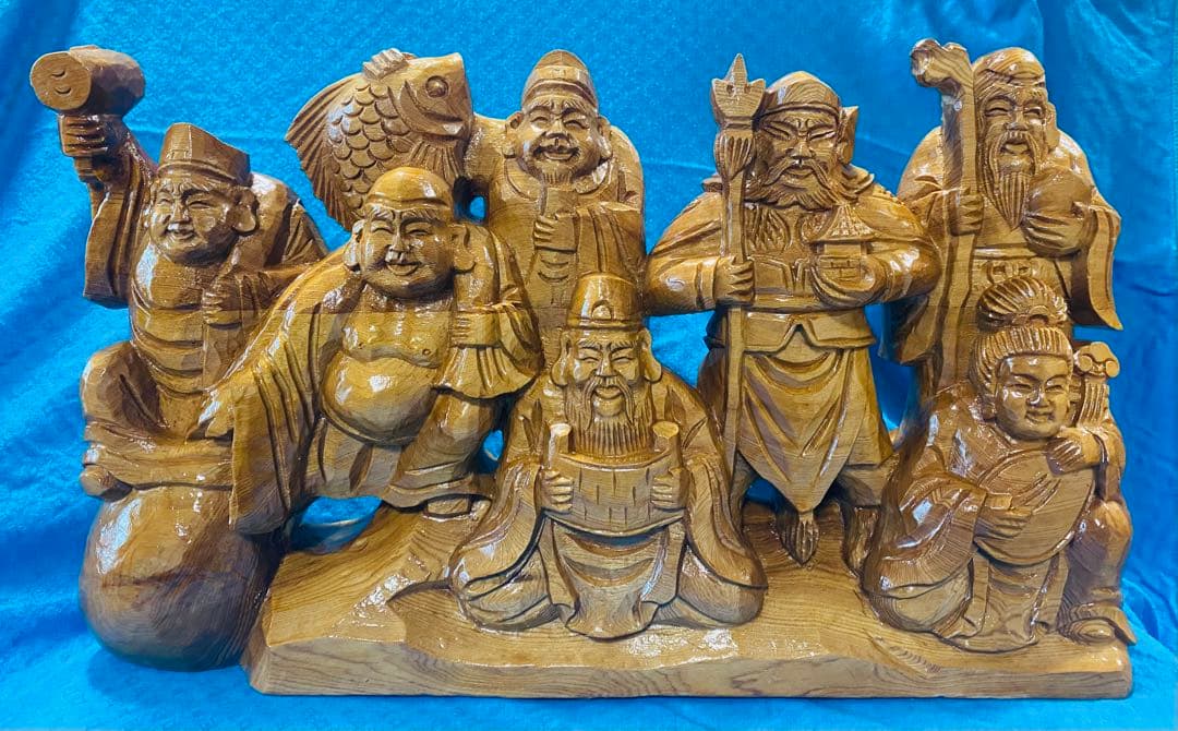 一木彫り　七福神（横幅40cm）
