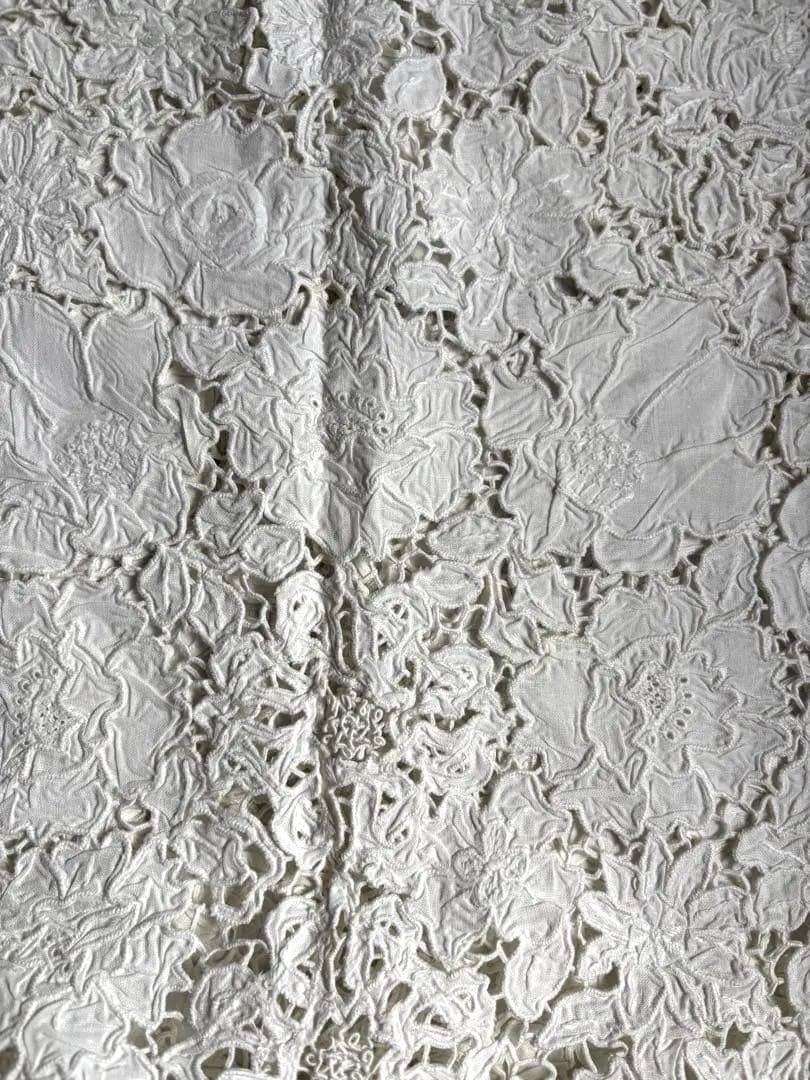 789 フランスアンティーク 美しいエンブロイダリーレース クロス 蚤の市購入