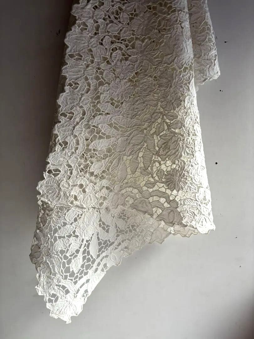 789 フランスアンティーク 美しいエンブロイダリーレース クロス 蚤の市購入