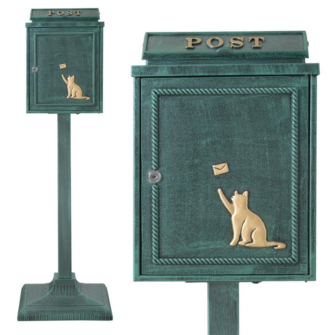 郵便ポスト スタンドポスト わんニャン アンティーク 猫 グリーン sj05