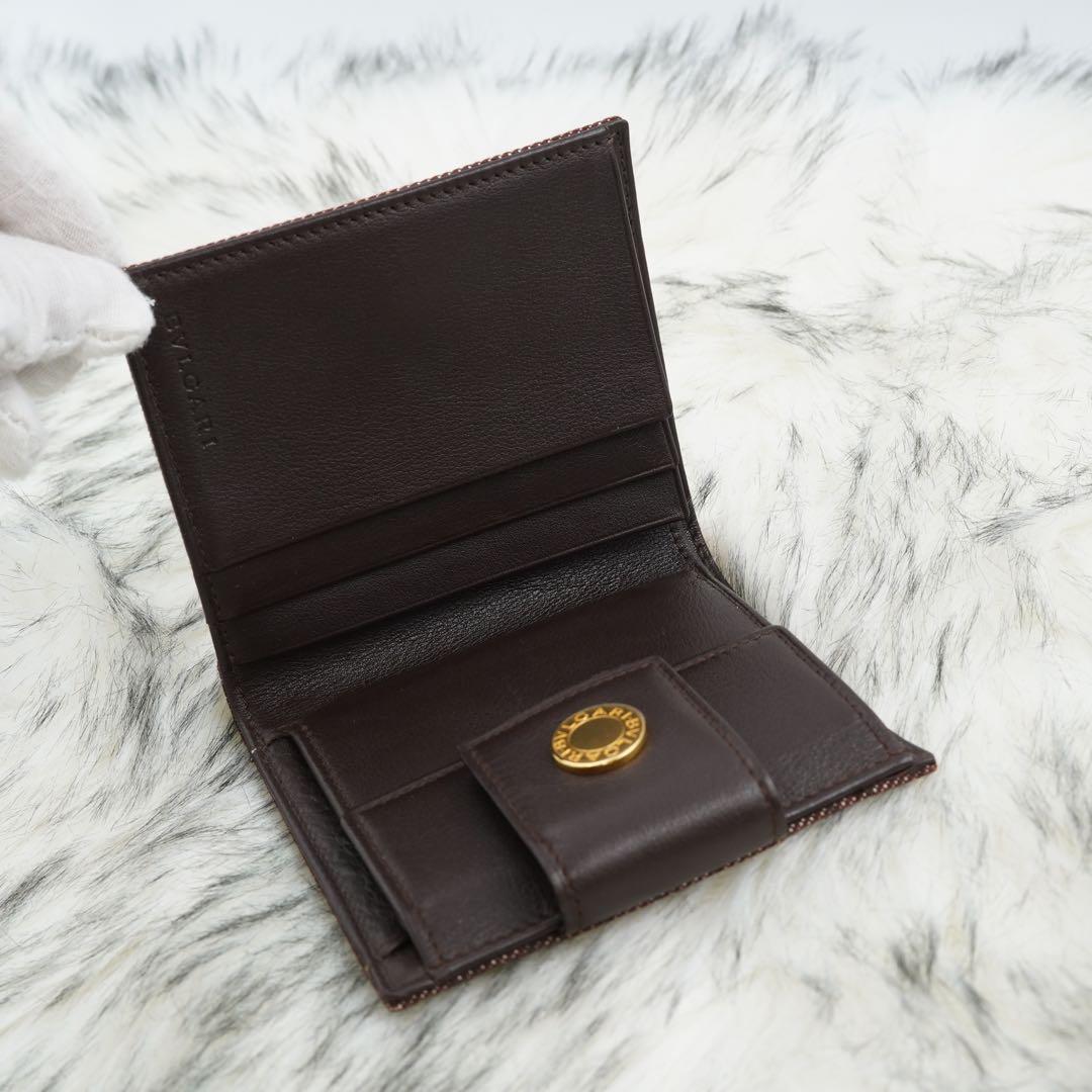 未使用品　BVLGARI ブルガリ　二つ折り財布　レザー×キャンバス　ロゴボタン