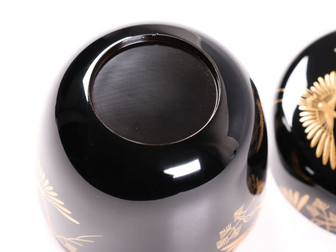 茶道具 新井司平「松喰鶴蒔絵」大棗 尋牛斎・書付 金蒔絵 木製【MA869】