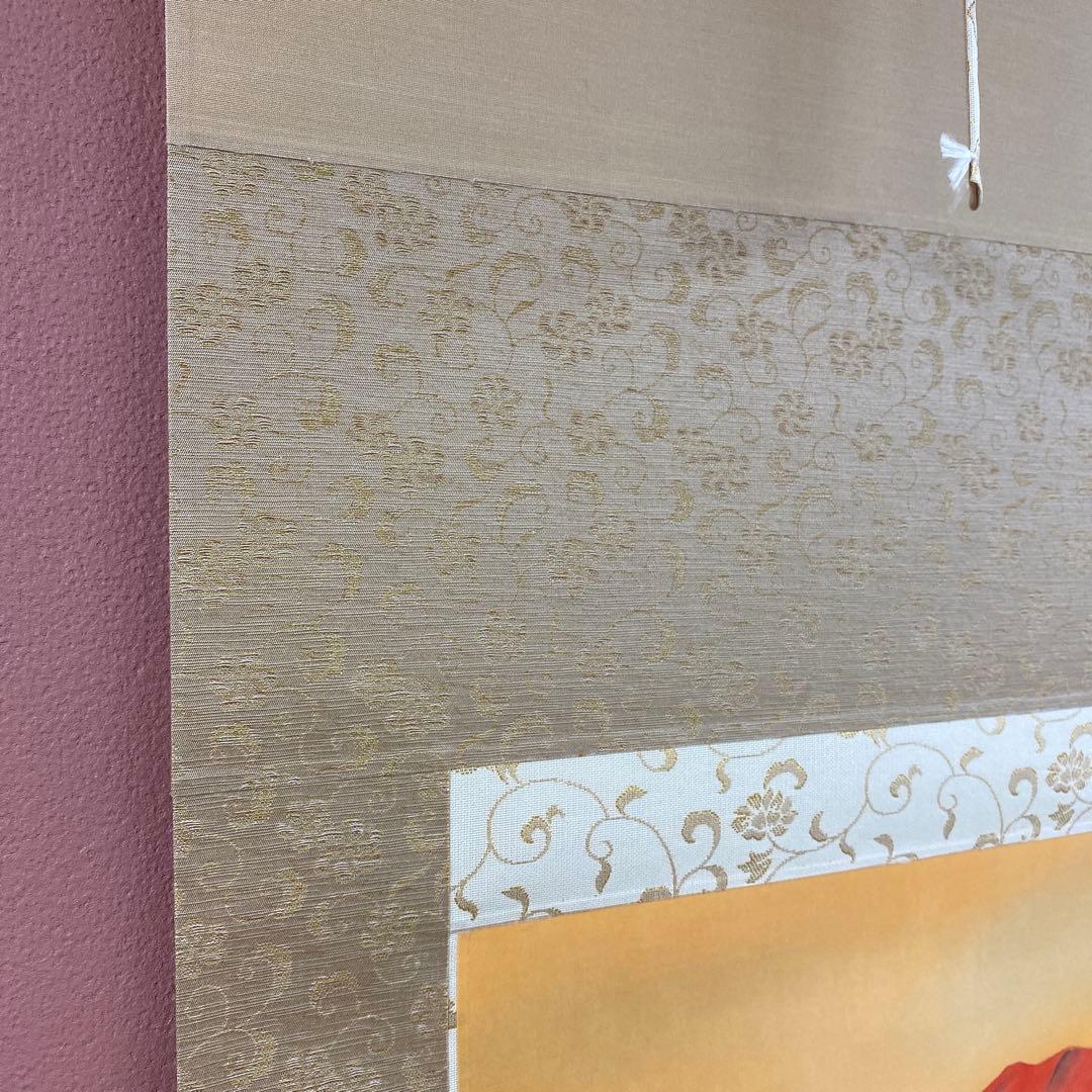 美品 掛け軸 恩田覺山作 紅富士図 共箱 太巻き付 縁起物 正月掛け