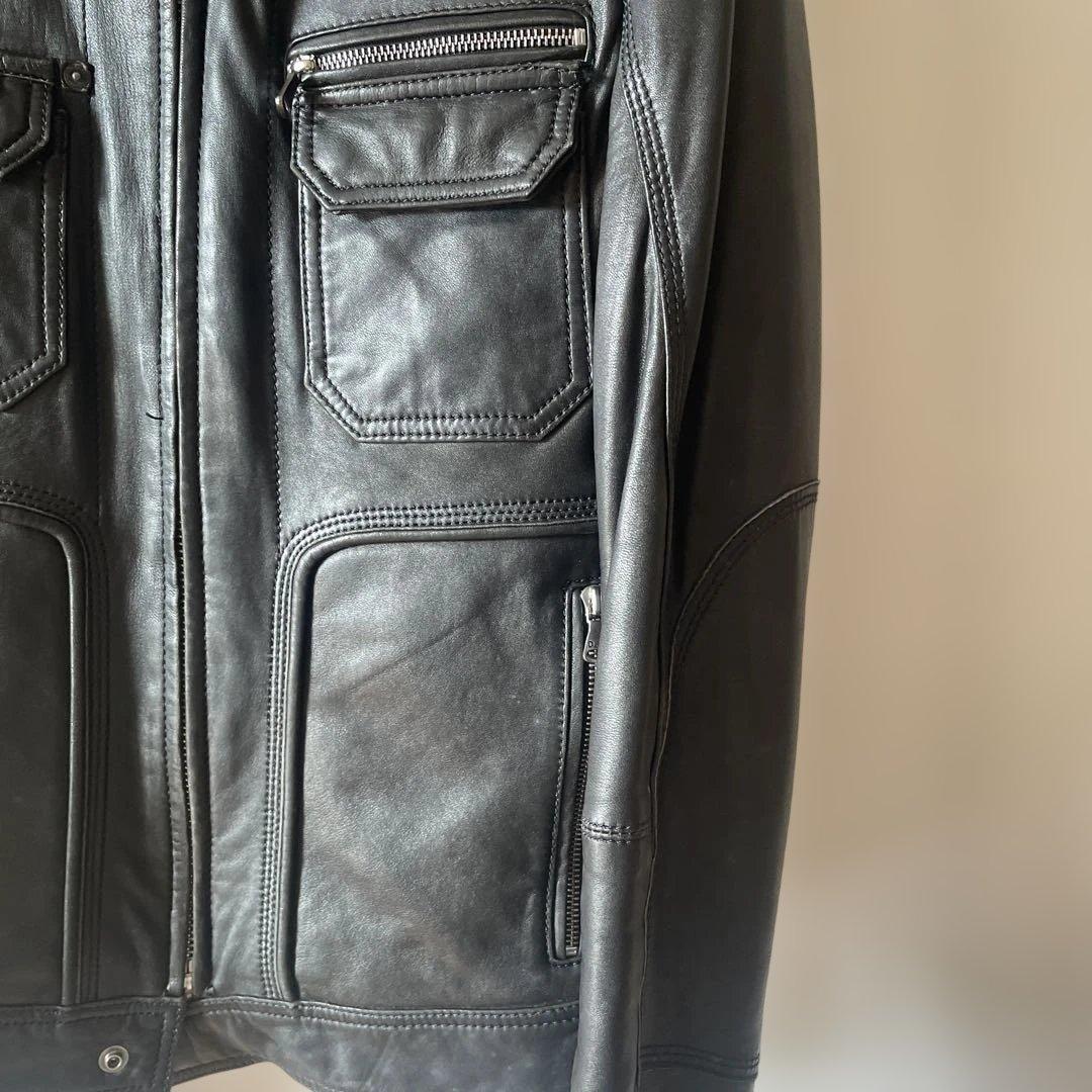 D&G ブラック レザー シングルライダースジャケット サイズ46