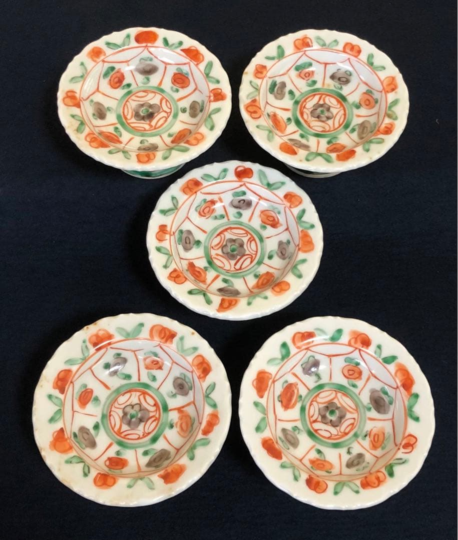 割引❗️《レ》九谷焼 須田 菁華 安南 色絵 台皿5客　1f