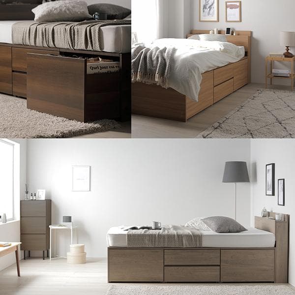 宮付き チェスト ベッド シングル グレージュ ベッドフレームのみ コンセント付