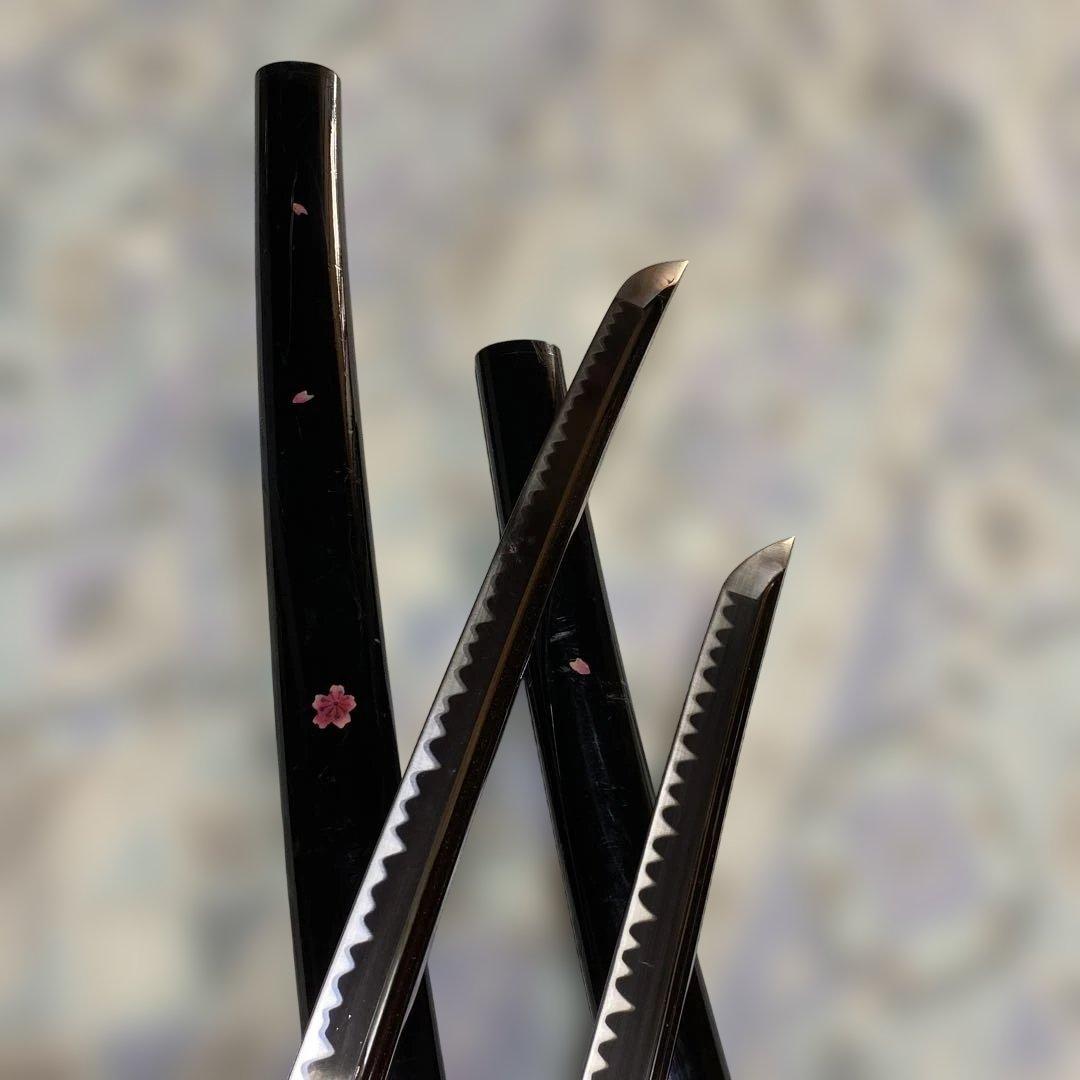 高級豪華版居合刀大小２本 青柄 桜透し木瓜鍔