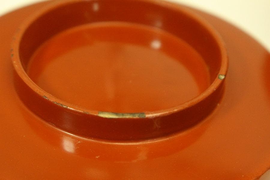 輪島塗 朱漆 沈金黒 風景蓋 八客(ZE460)