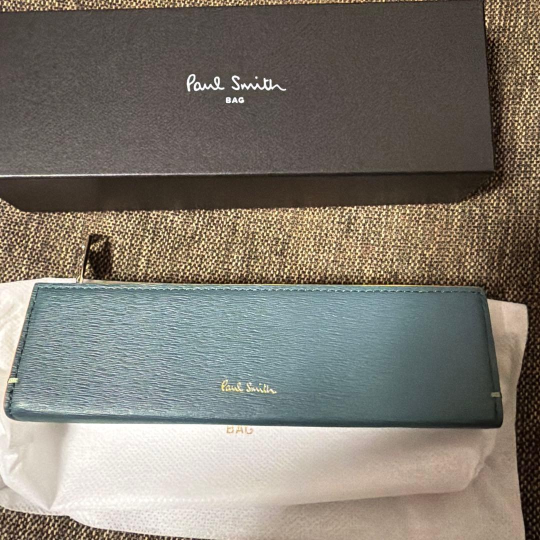 Paul Smith 筆箱 青 レザー ストライプ