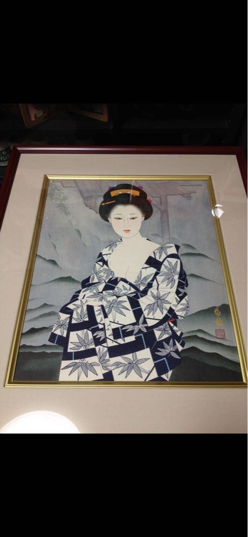 【真作】渡部岱龍「浴後の女」木版画 8号大