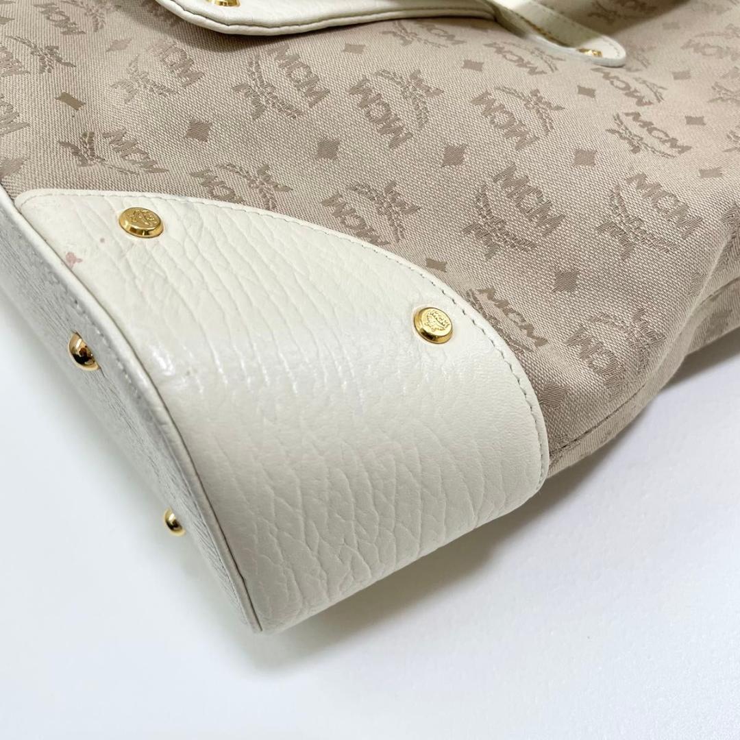 MCM ハンドバッグ 総柄 レディース ロゴ 白 ホワイト ベージュ 美品 中古