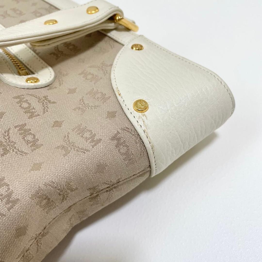 MCM ハンドバッグ 総柄 レディース ロゴ 白 ホワイト ベージュ 美品 中古