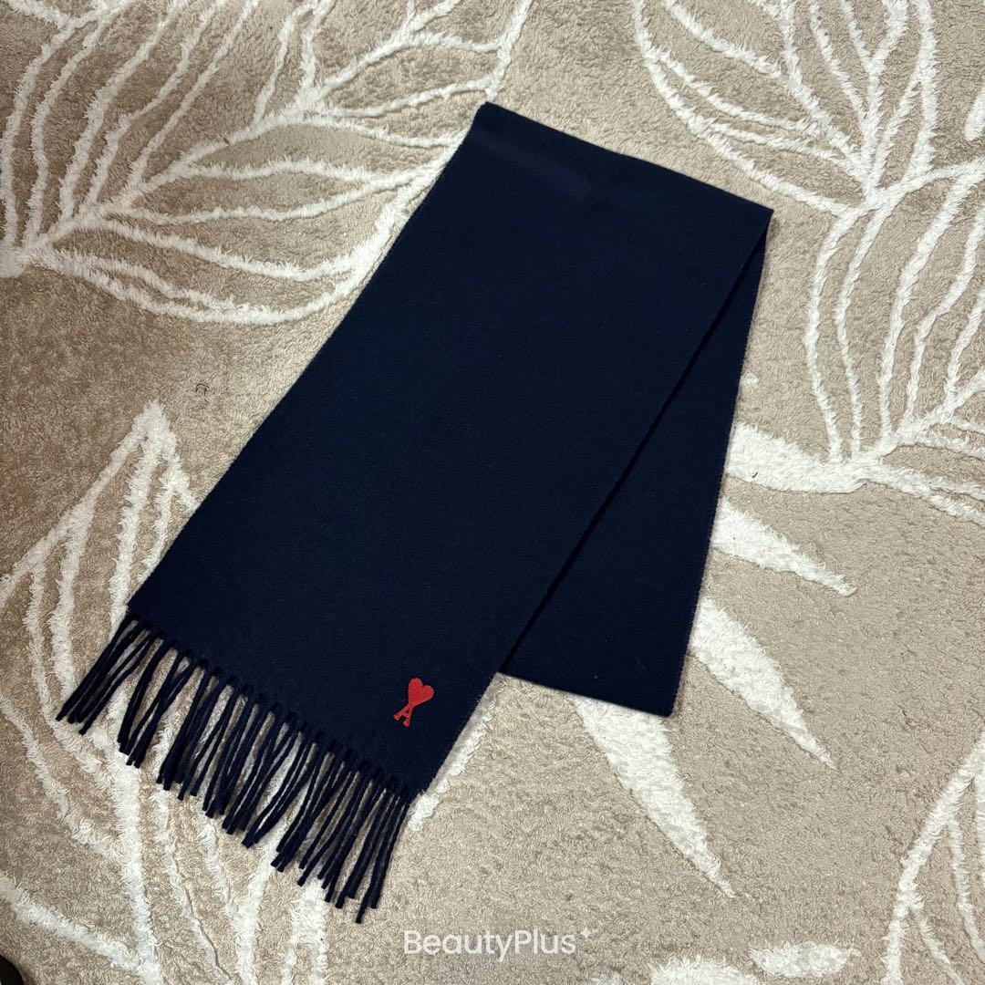 ami paris ネイビー マフラー ハート刺繍