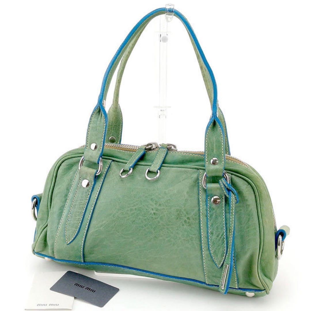 MIU MIU レザー ハンドバッグ グリーン系