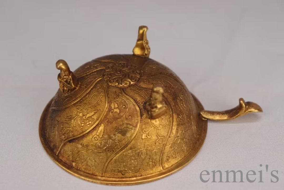 中国古美術 旧蔵清代 鍍金銅三足酒杯 精銅製 純手作り 小型酒器 骨董品 酒具