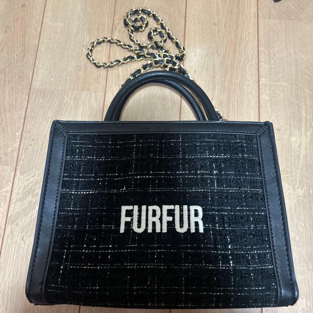 FURFUR 黒 ツイード ロゴトートバッグ