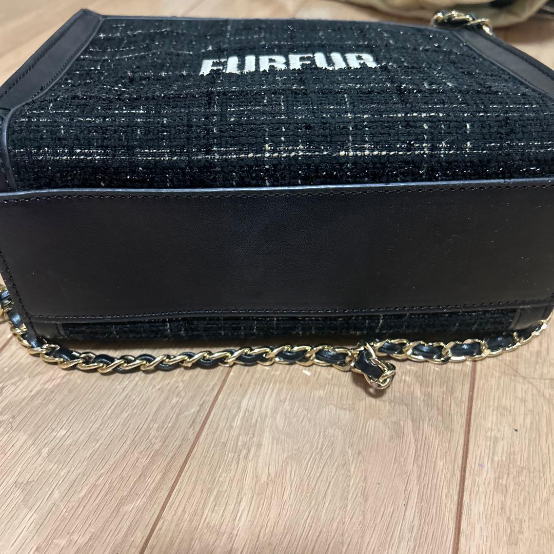 FURFUR 黒 ツイード ロゴトートバッグ