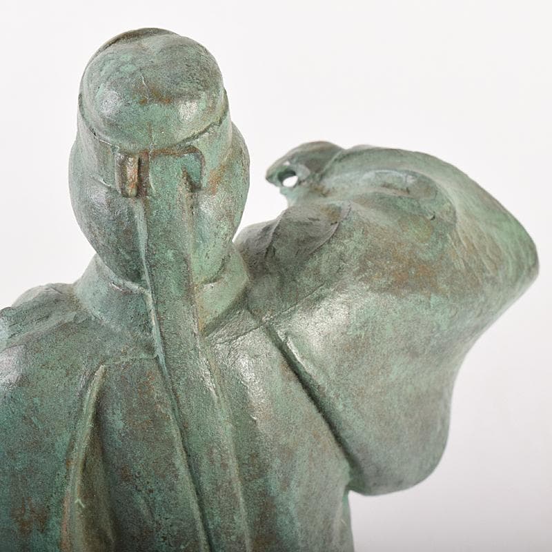 山本雲涛作　鋳銅　三井寺舞　原型　紺谷英儀　置物　共箱　M　R7831