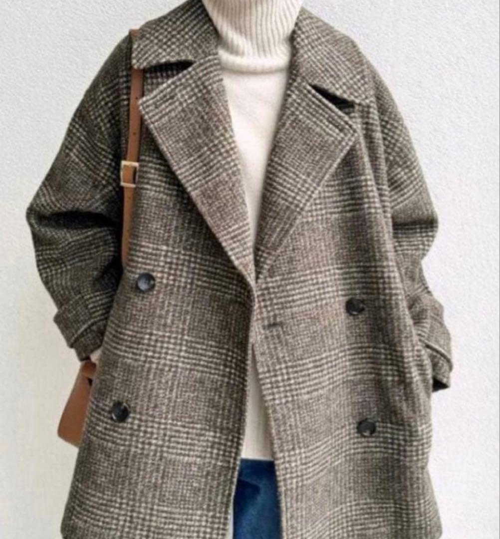 北川景子さん着用 Spick & Span チェック柄ダブルブレストコート