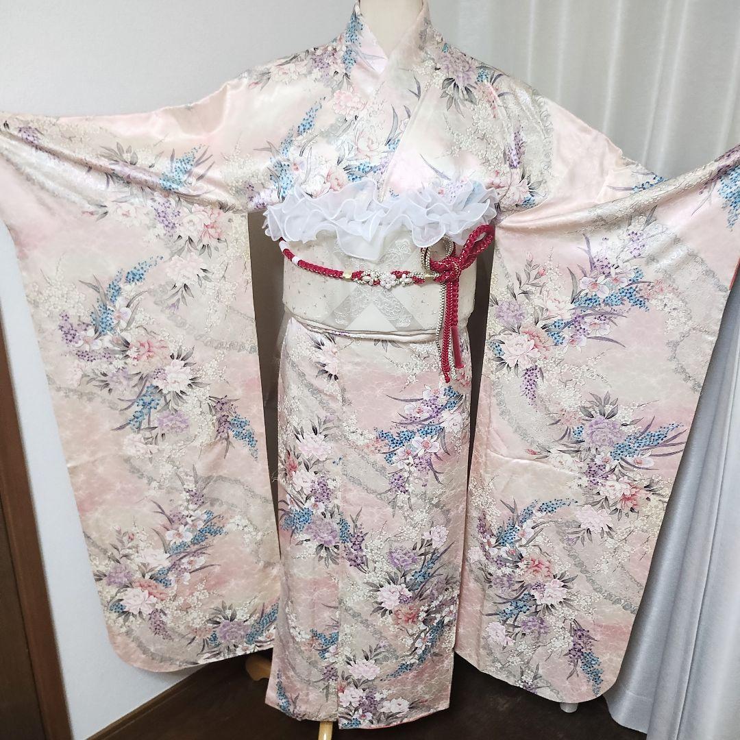 成人式正絹振袖フルセット　ベビーピンク　ラメ　　上品　豪華　光沢