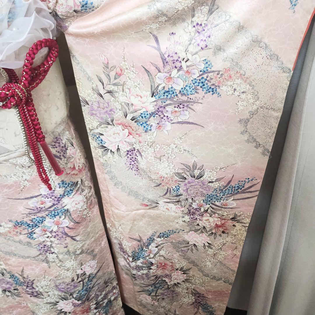 成人式正絹振袖フルセット　ベビーピンク　ラメ　　上品　豪華　光沢